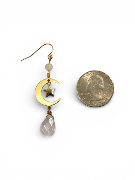 Rose Quartz Moon and Star Dangles