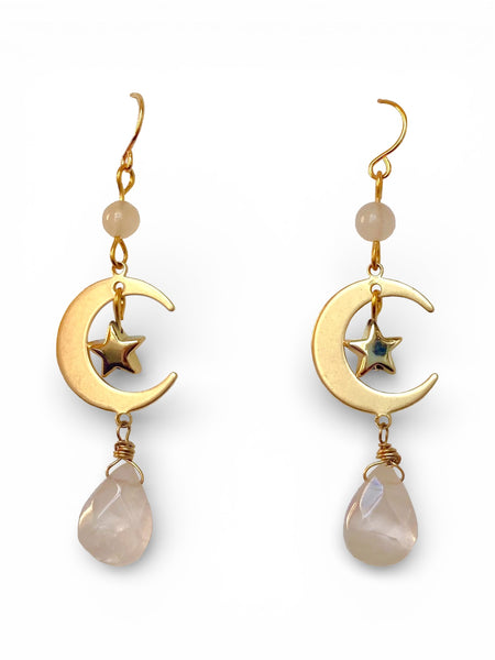Rose Quartz Moon and Star Dangles