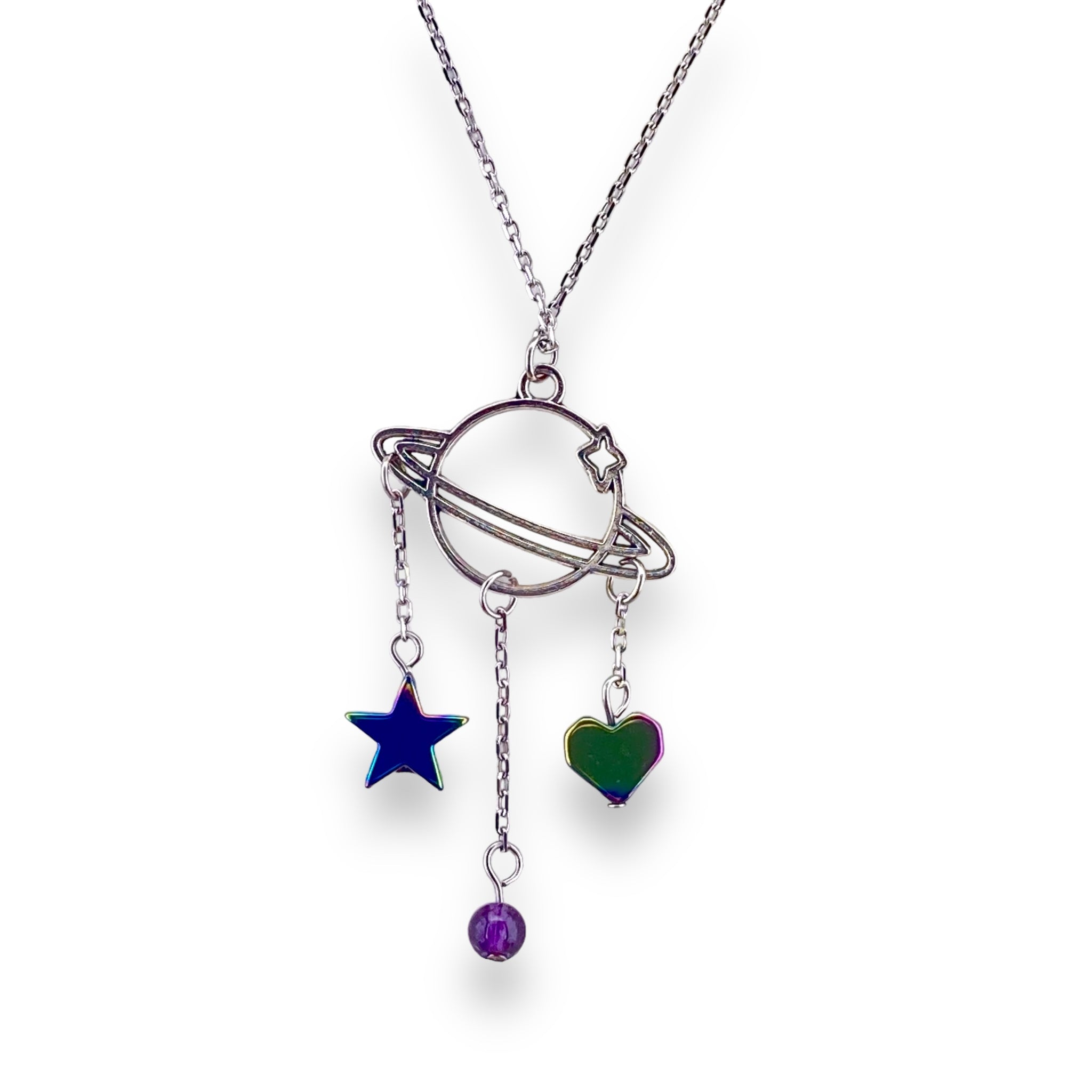 Silver planet gemstone necklace for self love