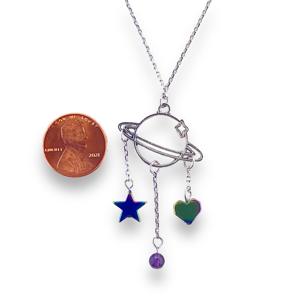 Silver planet gemstone necklace for self love
