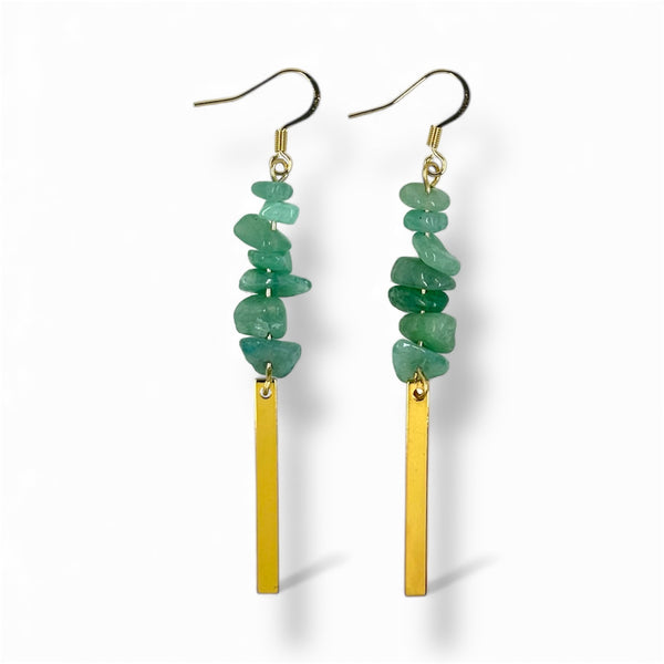 Green Gemstone Gold Dangle Earrings | Green Aventurine Stones