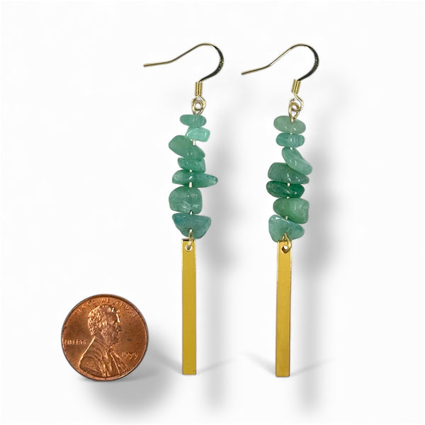 Green Gemstone Gold Dangle Earrings | Green Aventurine Stones