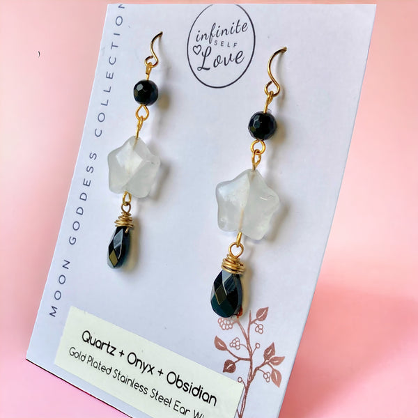 Quartz Star and Gemstone Earrings