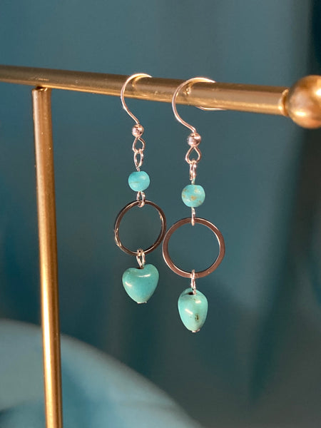 Silver Dangle Earrings with Turquoise Magnesite Gemstones