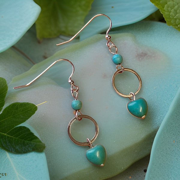 Silver Hoop Turquoise Magnesite Gemstone Earrings. Light Language infused gemstone jewelry for self love and energy healing.