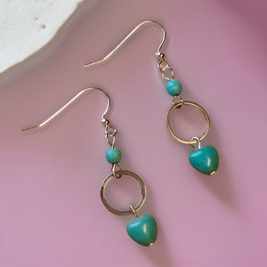 Silver Hoop Turquoise Magnesite Gemstone Earrings. Light Language infused gemstone jewelry for self love and energy healing.