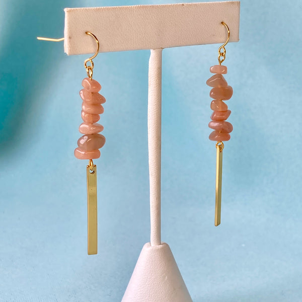 Peach Moonstone Gemstone Gold Earrings