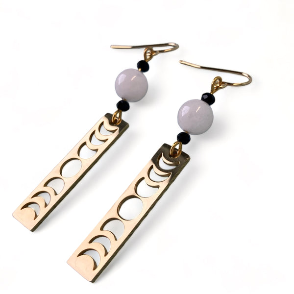 Gold Plated Stainless Steel Moon Phase Gemstone Earrings