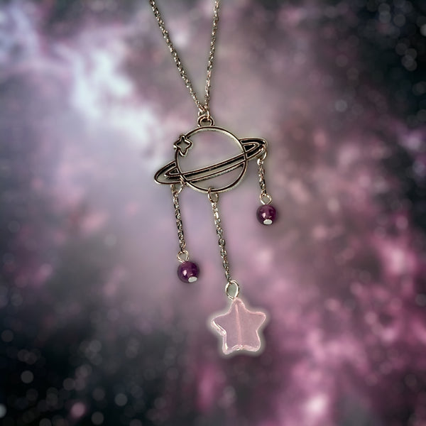 Silver Planet Amethyst Gemstone Necklace