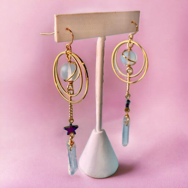 Quartz and Crystal Gemstone Gold Hoop Earrings