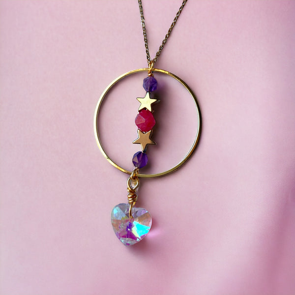 Sailor Mars Gold Hoop Gemstone Necklace
