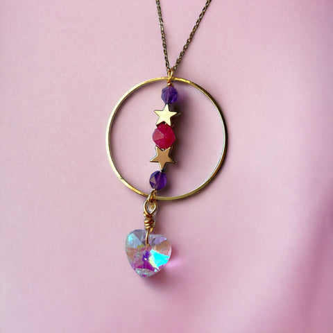 *PRE-ORDER* Sailor Mars Gold Hoop Gemstone Necklace