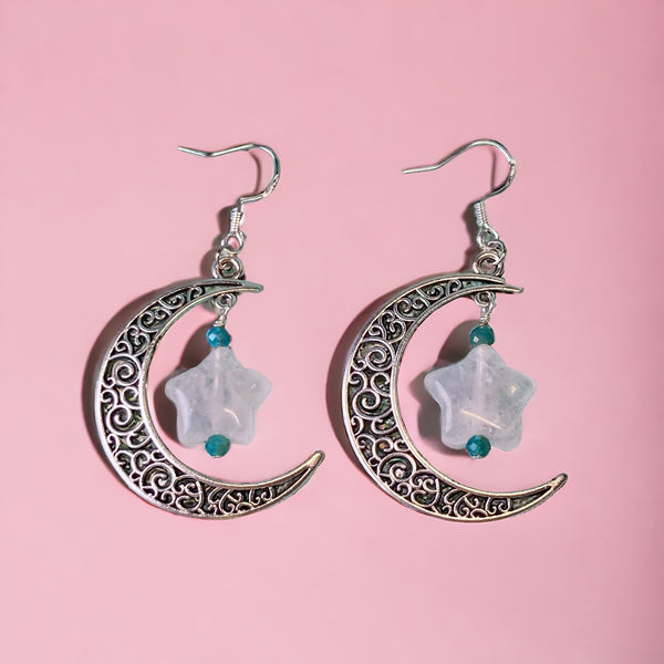 Sailor Mercury Inspired Gemstone Moon Earrings