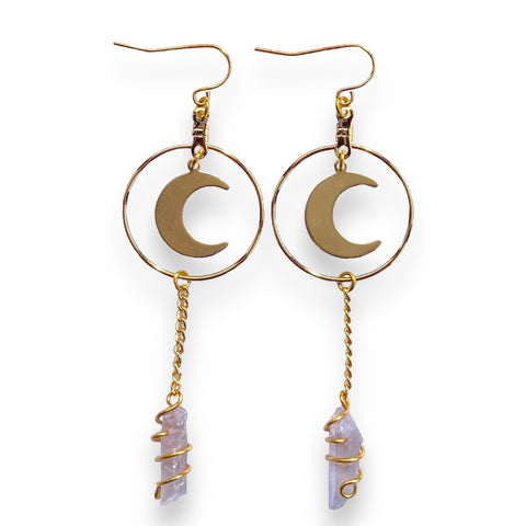 Purple Crystal Moon Dangle Earrings