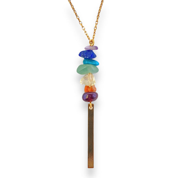 Rainbow chakra gemstone gold necklace