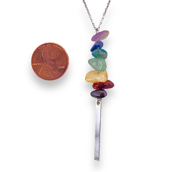 Rainbow chakra gemstone silver necklace for self love, pride, and spirituality