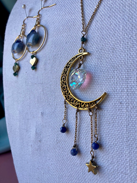 *PRE-ORDER* Sailor Mercury Gold Moon Gemstone Necklace
