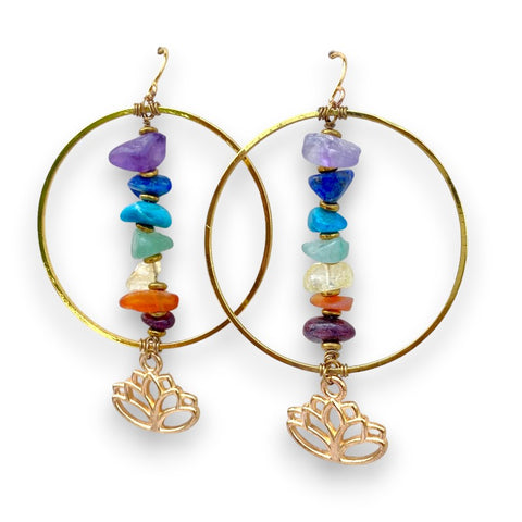 *PRE ORDER* Rainbow Chakra Gemstone Gold Hoop Lotus Earrings