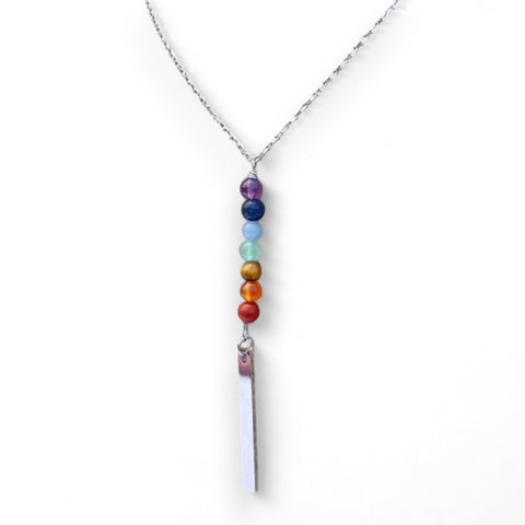*PRE ORDER* Rainbow Chakra Gemstone Silver Rectangle Necklace