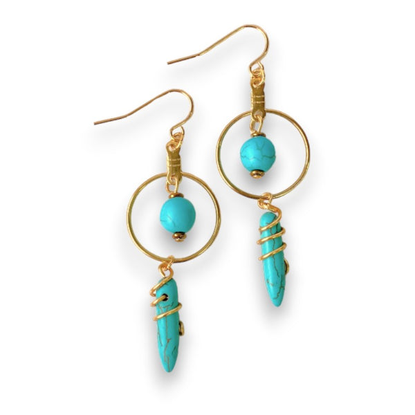 turquoise howlite semi precious gemstone hoop earrings gold plated stainless steel