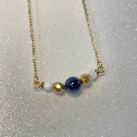 gold plated gemstone necklace with black agate and gold hematite gemstones