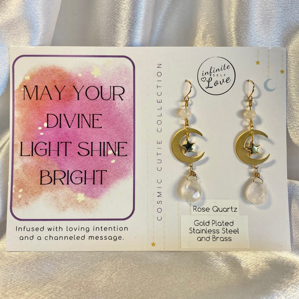 Rose Quartz Moon and Star Dangles