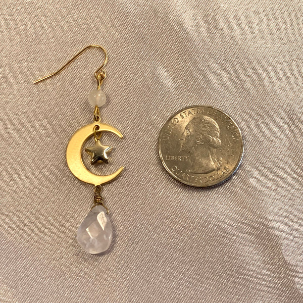 Rose quartz gemstone earrings with silver plated rectangles. Infused with healing energy channeled through Light Language.