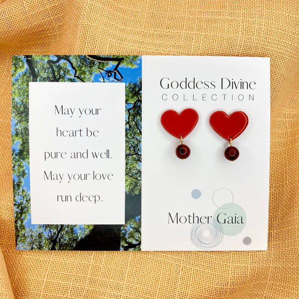 Terracotta Heart Stud Gold or Silver Plated Earrings - Mahogany Obsidian Gemstones