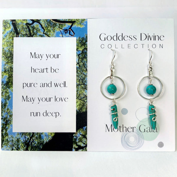 turquoise howlite semi precious gemstone hoop earrings silver plated stainless steel