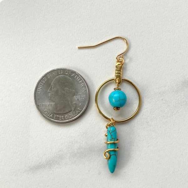 turquoise howlite semi precious gemstone hoop earrings gold plated stainless steel