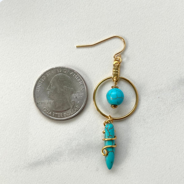 Turquoise Howlite Spike Hoop Earrings - Silver or Gold Plated