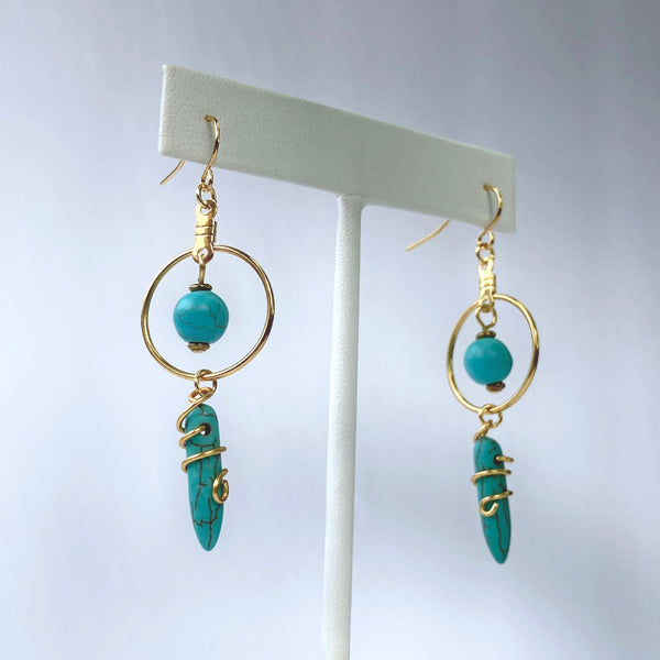 turquoise howlite semi precious gemstone hoop earrings gold plated stainless steel